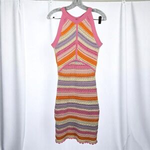 Willow & Wind Crochet Dress Woman Small Lined Striped Sleeveless Mini Bodycon